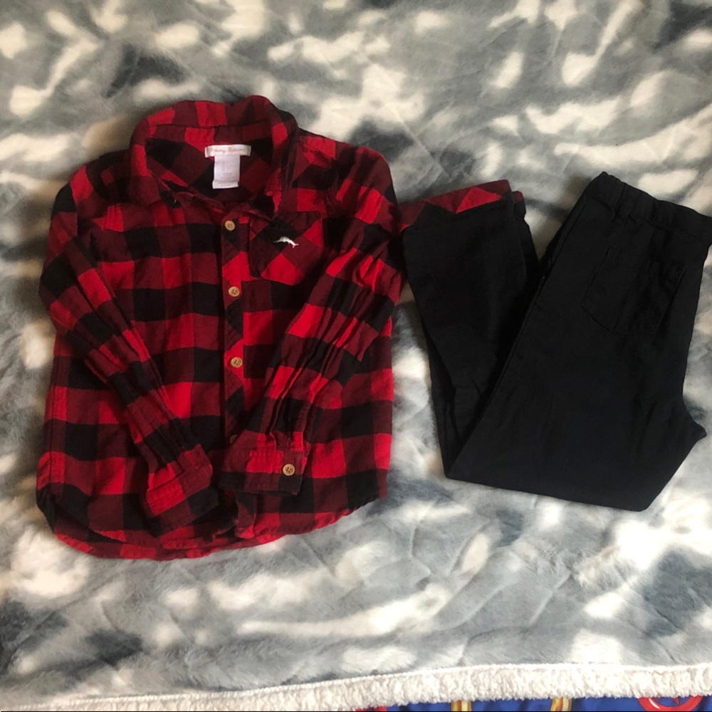Tommy Bahama Red and Black Plaid Shirt